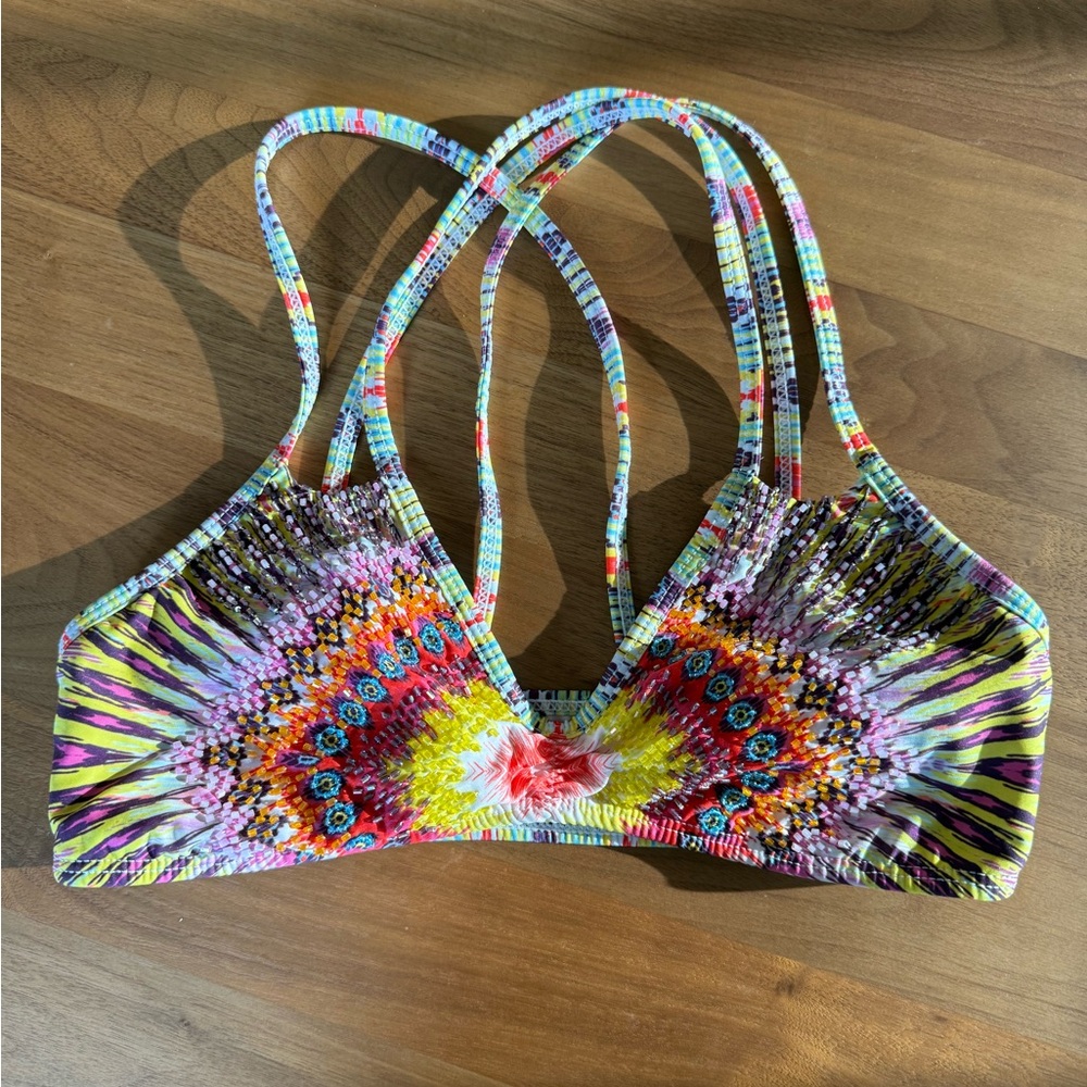 PILYQ Beaded Tie-Dye Bikini Top, S